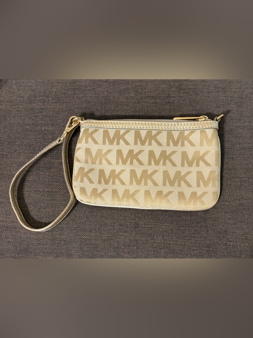 Michael Kors Beige and Gold MK Logo Wristlet